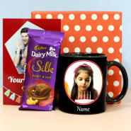 Mug With Fruit & Nut - Dairy Milk Silk Fruit n Nut, Personalized Black Mug, Personalized Card and Premium Box (P)