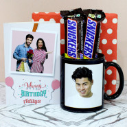 Wishfull Snickers - 2 Snickers, Personalized Birthday Black Mug, Personalized Birthday Card and Premium Box (P)