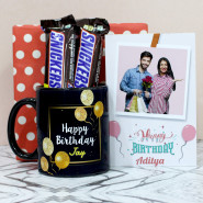 Wishfull Snickers - 2 Snickers, Personalized Birthday Black Mug, Personalized Birthday Card and Premium Box (P)