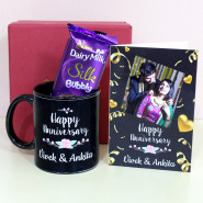 Wishfull Joy - Dairy Milk Silk Bubbly, Happy Anniversary Personalized Black Mug, Personalized Anniversary Card and Premium Box (M)