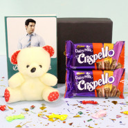 Teddy with Crispello - 2 Dairy Milk Crispello, Small Teddy, Personalized Card and Premium Box (B)