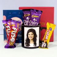 Bundle of Joy - 2 Cadbury Fuse, 2 Dairy Milk, Five Star, Personalized Black Mug, Personalized Card and Premium Box (M)
