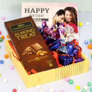 Combo of Love - Cadbury Temptations, Hand Mand Chocolate 100 gms, Personalized Birthday Card and Wooden Tray