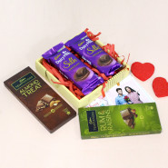 Chocolaty Tray - 2 Dairy Milk Silk, 2 Cadbury Temptations, Personalized Card and Wooden Tray