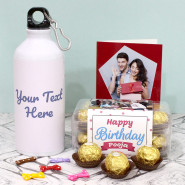 Magical Wish - Happy Birthday Personalized Ferrero Rocher 16 Pcs, Personalized Sipper Bottle and Personalized Card