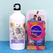 Alluring Gifts - Mini Cadbury Celebrations, Personalized Birthday Sipper Bottle and Personalized Card