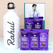 Sipper Bottle with Dairy Milk - 5 Dairy Milk, Personalized Sipper Bottle (Name) and Personalized Card