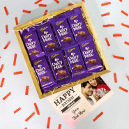 Happiness in Tray - 8 Dairy Milk, Personalized Birthday Card and Wooden Tray