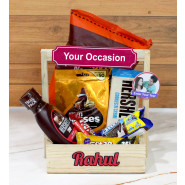 Marvelous and Superb - Hershey's Chocolate Syrup, Cornitos Chips Cheese & Herbs, Hershey's Cookies & Cream Bar, Hershey's Kisses Milk Chocolate, Kit Kat, Five Star, Oreo, 3 Personalized Props, Wooden Basket and Card