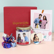 Gorgeous Gift - Hand Mand Chocolate in Personalized Jar, Heart Shaped Keychain, Personalized Card and Premium Box (M)