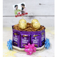 Memorable and Lovely - 10 Dairy Milk, Ferreo Rocher 4 Pcs, Almond in Pouch, Personalized Prop and Card