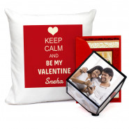 Heavenly Angelic - Keep Calm and Be My Valentine Personalized Cushion, Personalized Rotation Cube (Six Photo) & Valentine Greeting Card