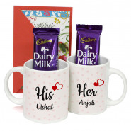 Marvelous Treat - His & Her Personalized Mug, 2 Dairy Milk & Valentine Greeting Card