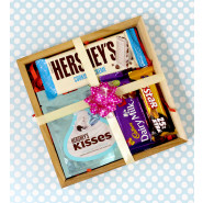 Tray Of Gladness - Hershey's Kisses Cookies & Cream, Hershey's Cookies & Cream  Bar, Dairy Milk Fruit & Nut, Five Star, Wooden Tray and Card