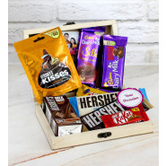 Box of Happiness - Hershey's Kisses Almond, Hershey's Milk Shake, Hershey's Cookies & Cream  Bar, Hershey's Creamy Milk Bar, Dairy Milk Silk, Dairy Milk Fruit & Nut, Five Star, Kit Kat, 2 Personalized Props, Personalized Wooden Box and Card