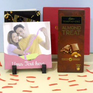 Custom Chocolate Hamper - Cadbury Temptations, Personalized Photo Tile, Personalized Card and Premium Box (M)