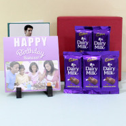 Birthday Joy - 5 Dairy Milk, Happy Birthday Personalized Tile, Personalized Card and Premium Box (M) 