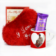 Adorably Pretty - Be My Valentine Personalized Heart Handle Mug, Heart Pillow, Dairy Milk Silk & Valentine Greeting Card