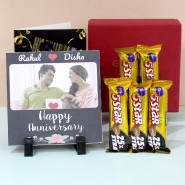 Five Star Choco Delight - 5 Five Star, Anniversary Personalized Photo Tile, Personalized Card and Premium Box (M)