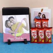 Crunchy Kitkat Joy - 5 Kit Kat, Personalized Photo Tile, Personalized Card and Premium Box (B)
