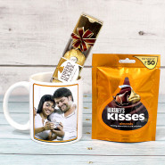 Super Combo - Locho Thai Gayo Gujarati Personalized Mug, Ferrero Rocher 4 Pcs, Hershey's Kisses and Card