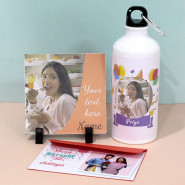 Joy of Personalized Gift - Personalized Photo Tile, Personalized Birthday Sipper Bottle and Personalized Birthday Card