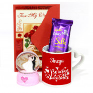 Heavenly Engaging - Be My Valentine Personalized Heart Handle Mug, Love Globe, Dairy Milk Silk & Valentine Greeting Card