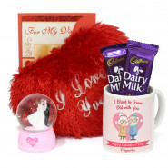 Innocent and Lovely - I Want to Grow Old with You Personalized Mug, Heart Pillow, 2 Dairy Milk & Valentine Greeting Card