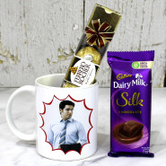 Best Mug Combo - Tu Mera Hero Personalized Mug, Ferrero Rocher 4 Pcs, Dairy Milk Silk and Card