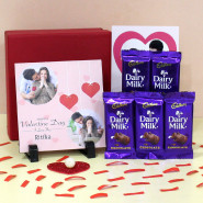 Dairy Milk with Tile - Valentine Personalized Photo Tile, 5 Dairy Milk, Personalized Card and Premium Box (M)