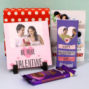 Wonderful Love - Be Mine Valentine Personalized Photo Tile, Personalized Dairy Milk Silk, Personalized Card and Premium Box (P)