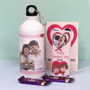 Valentine Wishes Chocolate - Valentine Day Personalized Sipper Bottle, Personalized Dairy Milk Silk, 2 Dairy Milk and Personalized Card