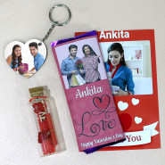 Love Message Bottle & Chocolate - Love Message Bottle, Personalized Dairy Milk Silk, Photo Keychain and Personalized Card
