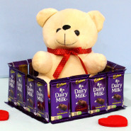 Teddy with Dairy Milk - 16 Dairy Milk, Teddy 6 inch and Card