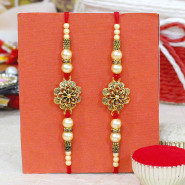 Set of 2 Rakhis - Beautiful Pearl and Diamond Floral Rakhi Set