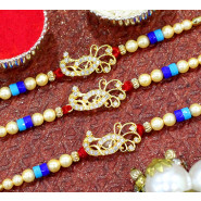 Set of 3 Rakhis - Dazzling Peacock Rakhi with Diamond and Pearl