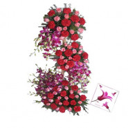 Fragrance Forever - 40 Carnations + Orchids 10 + 30 Pink Roses 4 feet Arrangement + Card