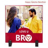 Love U Bro Personalized Photo Tile, Hand Made Chocolates 100 gms, 2 Rakhi and Roli-Chawal