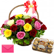 Love with Ferrero - 20 Colorful Flowers Basket, Ferrero Rocher 16 Pcs + Card