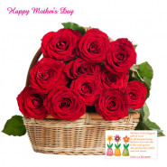 Mini Red Roses Basket - 25 Red Roses Basket and Card