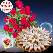 Mithe Lamhe - 12 Red Roses + Kaju Barfi 500 gms + Card