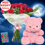 Lovely Association - 12 Red Roses + Teddy 6" + Card
