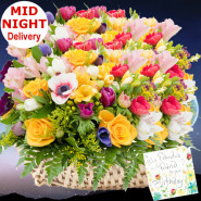 A Big Hug - 100 Assorted Flowers Basket + Card