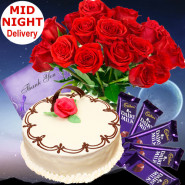Lovefilled Present - 12 Red Roses Vase + 1/2 Kg Vanila Cake + 5 Dairy Milk 20 Gms Each + Card