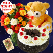 Just For You - Bunch 12 Mix Roses + 1/2 Kg Black Forest Cake + Teddy 6 Inch + Card
