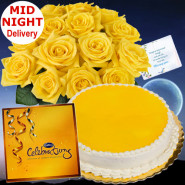 Royal Treat - Bunch 12 Yellow Roses + 1/2 Kg Pineapple Cake + Cadbury Celebration + Card