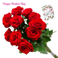 Lovely Red Roses - 6 Artificial Red Roses + Mother's Day Greeting Card