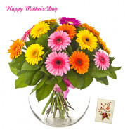 Mix Gerberas - 30 Artificial Mix Gerberas Vase + Mother's Day Greeting Card