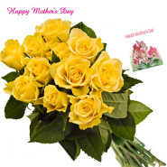Yellow Roses - 10 Artificial Yellow Roses + Mother's Day Greeting Card