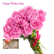 Pink Roses - 12 Artificial Pink Roses + Mother's Day Greeting Card